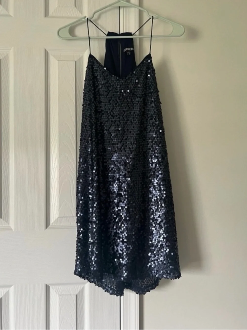Express Navy Sequin Mini Dress XS Party Cocktail Holiday New Years - Picture 1 of 6